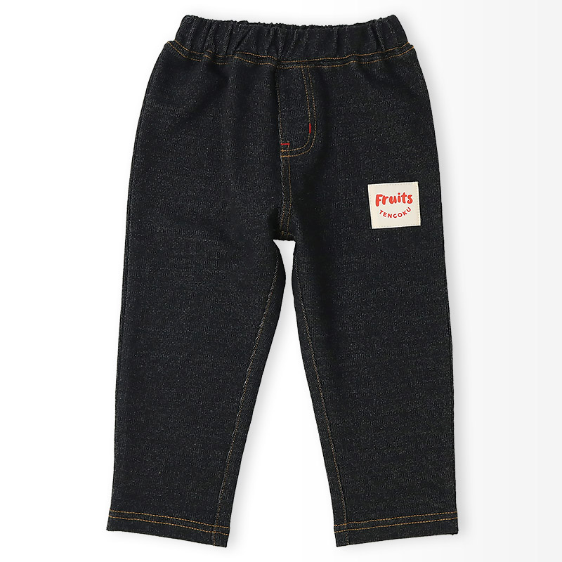 キッズ 10分丈パンツ ニットデニム パンツ アップリケ 男の子 女の子 起毛なし 【フルーツ天国】 ベビー ストレッチ ズボン デニムパンツ ボトムス 伸縮 伸びる ウエストゴム バナナ イチゴ 苺 いちご 男児 女児 80 90 95 100 110 120 130