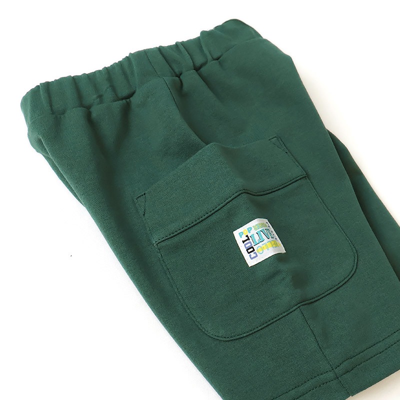 キッズ 5分丈パンツ ハーフパンツ 男の子 女の子 イージーパンツ 【GrinLab グリンラボ】 ベビー ストレッチ ズボン ボトムス 短パン 涼しい ミニ裏毛 無地 伸縮 ウエストゴム ポケット付き 大容量 外遊び アウトドア 男児 女児 80 90 95 100 110 120 130