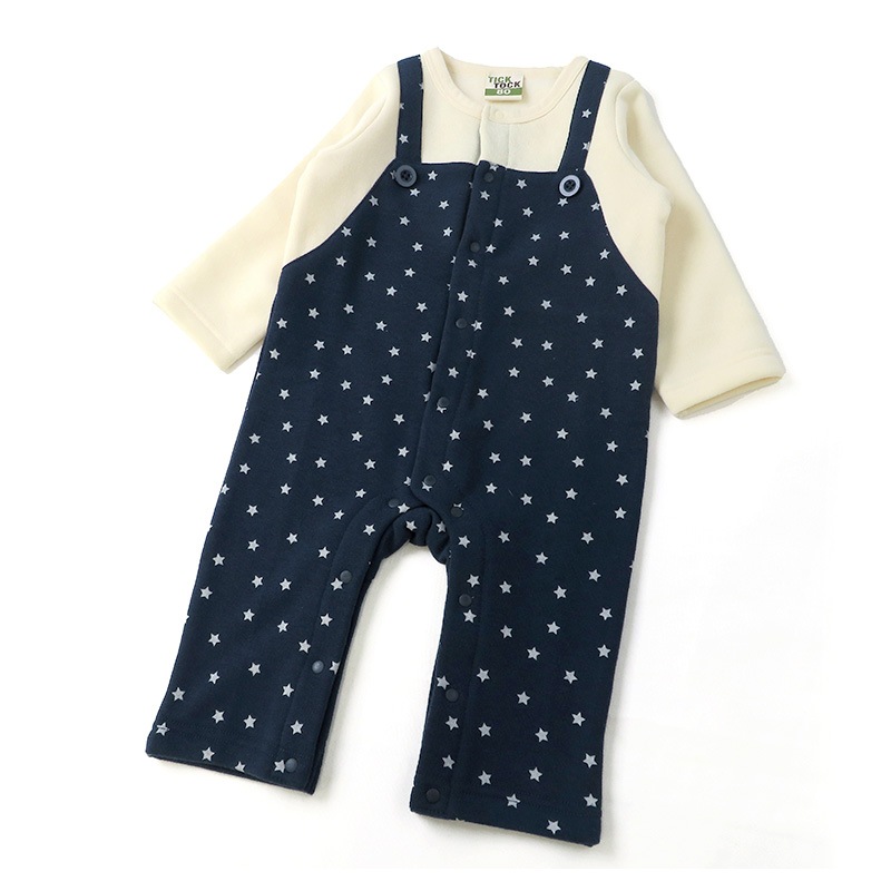 ベビー カバーオール 長袖 ロンパース 裏起毛 男の子 星 ドット スター サロペット 重ね着風 ( 70-80cm) 【TICKTOCK】 ベビー服 ベビーウエア 子供服 キッズ つなぎ 新生児 出産祝い ギフト 前開き 男児 赤ちゃん ジャンプスーツ