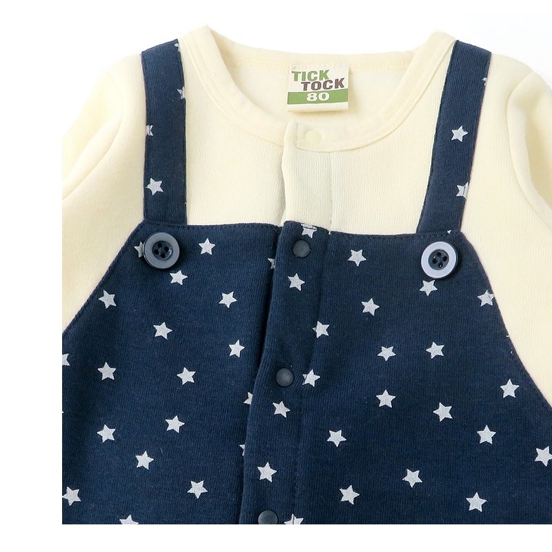 ベビー カバーオール 長袖 ロンパース 裏起毛 男の子 星 ドット スター サロペット 重ね着風 ( 70-80cm) 【TICKTOCK】 ベビー服 ベビーウエア 子供服 キッズ つなぎ 新生児 出産祝い ギフト 前開き 男児 赤ちゃん ジャンプスーツ