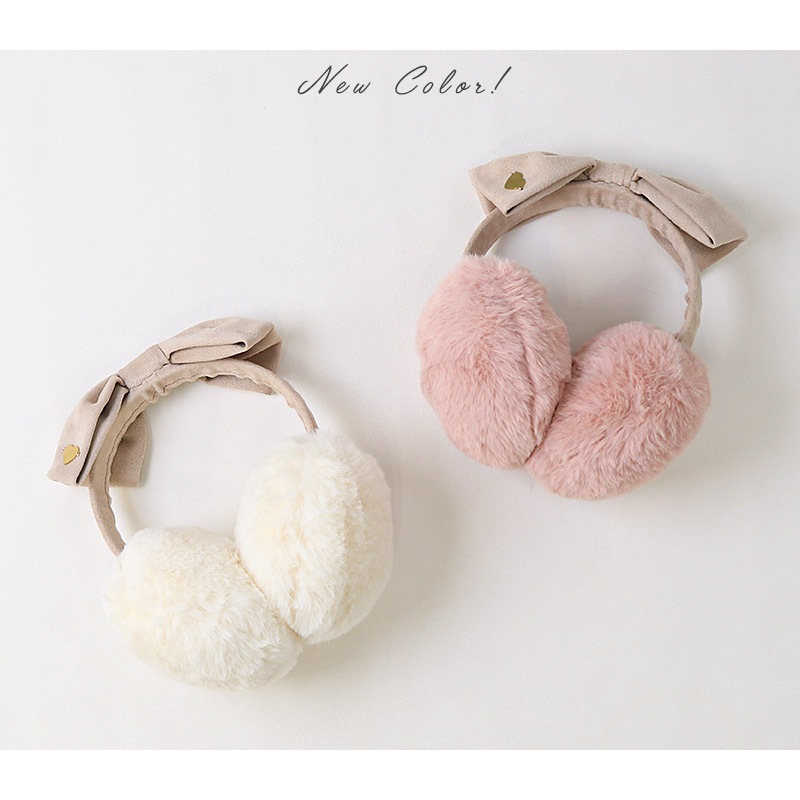 キッズ イヤマフ イヤーマフラー ファー 耳当て 耳あて 女の子 ピンク アイボリー 【GrinLab グリンラボ】 子供服 マフラー 暖かい あったか 防寒 保温 雑貨 寒さ対策 ボリュームファー ボア スエードリボン ガールズ かわいい 可愛い