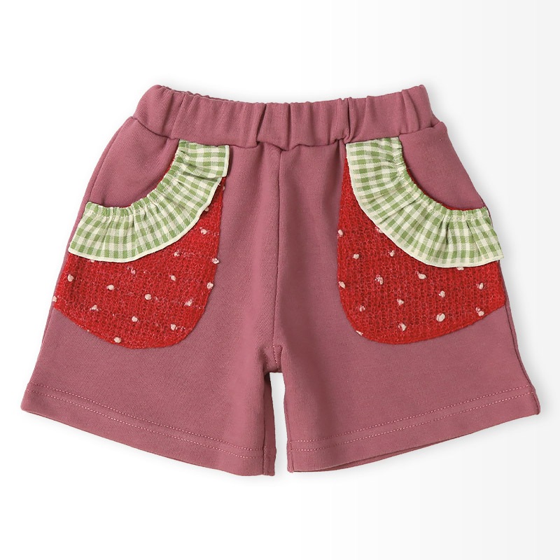 ガールズ キュロット パンツ 女の子 ショートパンツ ハーフパンツ ミニ裏毛 裏起毛なし【フルーツ天国】 キッズ ベビー スウェット ニットポケット 水玉 ウエストゴム カジュアル 苺 いちご イチゴ 赤 レッド ベージュ 可愛い かわいい 80 90 95 100 110 120 130