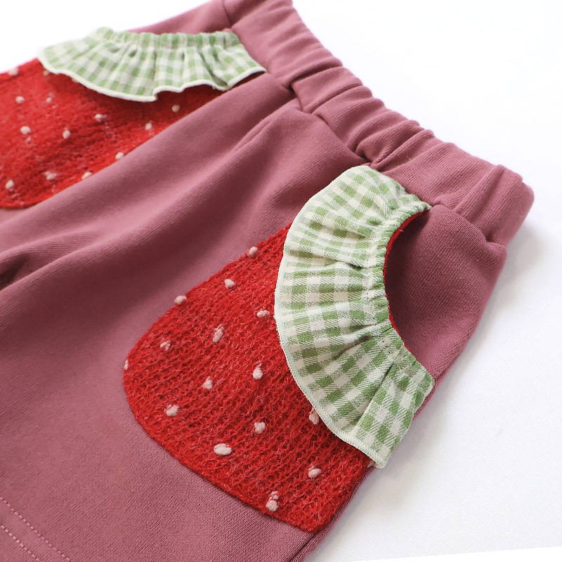 ガールズ キュロット パンツ 女の子 ショートパンツ ハーフパンツ ミニ裏毛 裏起毛なし【フルーツ天国】 キッズ ベビー スウェット ニットポケット 水玉 ウエストゴム カジュアル 苺 いちご イチゴ 赤 レッド ベージュ 可愛い かわいい 80 90 95 100 110 120 130
