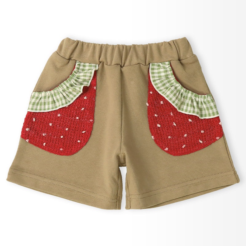 ガールズ キュロット パンツ 女の子 ショートパンツ ハーフパンツ ミニ裏毛 裏起毛なし【フルーツ天国】 キッズ ベビー スウェット ニットポケット 水玉 ウエストゴム カジュアル 苺 いちご イチゴ 赤 レッド ベージュ 可愛い かわいい 80 90 95 100 110 120 130