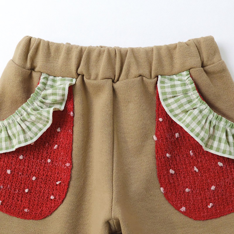 ガールズ キュロット パンツ 女の子 ショートパンツ ハーフパンツ ミニ裏毛 裏起毛なし【フルーツ天国】 キッズ ベビー スウェット ニットポケット 水玉 ウエストゴム カジュアル 苺 いちご イチゴ 赤 レッド ベージュ 可愛い かわいい 80 90 95 100 110 120 130