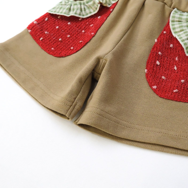 ガールズ キュロット パンツ 女の子 ショートパンツ ハーフパンツ ミニ裏毛 裏起毛なし【フルーツ天国】 キッズ ベビー スウェット ニットポケット 水玉 ウエストゴム カジュアル 苺 いちご イチゴ 赤 レッド ベージュ 可愛い かわいい 80 90 95 100 110 120 130