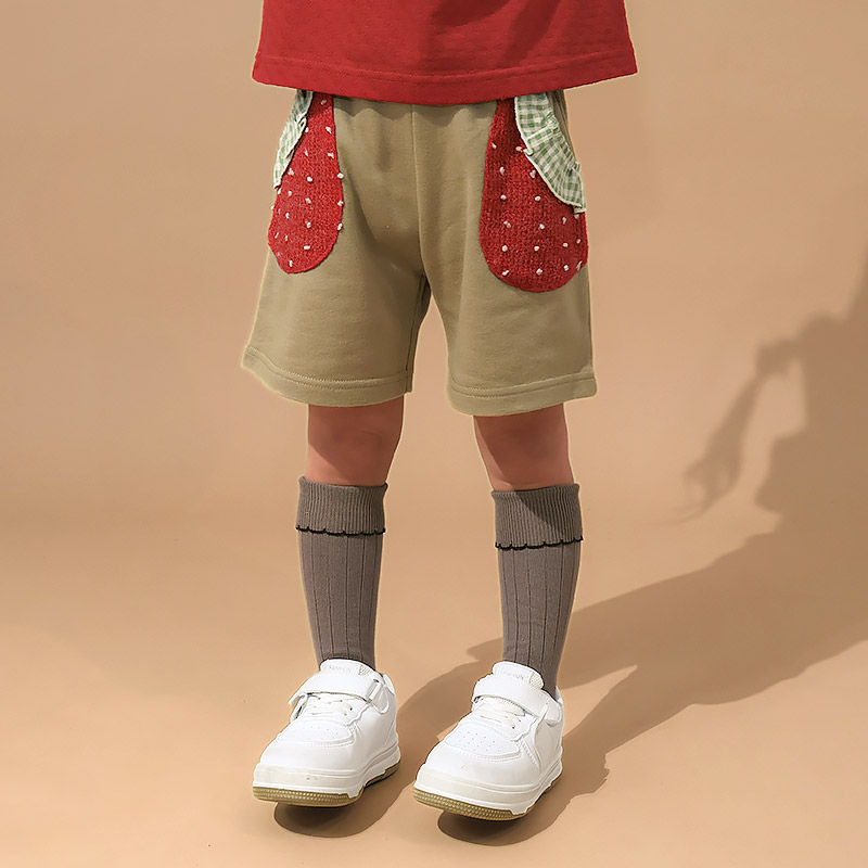 ガールズ キュロット パンツ 女の子 ショートパンツ ハーフパンツ ミニ裏毛 裏起毛なし【フルーツ天国】 キッズ ベビー スウェット ニットポケット 水玉 ウエストゴム カジュアル 苺 いちご イチゴ 赤 レッド ベージュ 可愛い かわいい 80 90 95 100 110 120 130