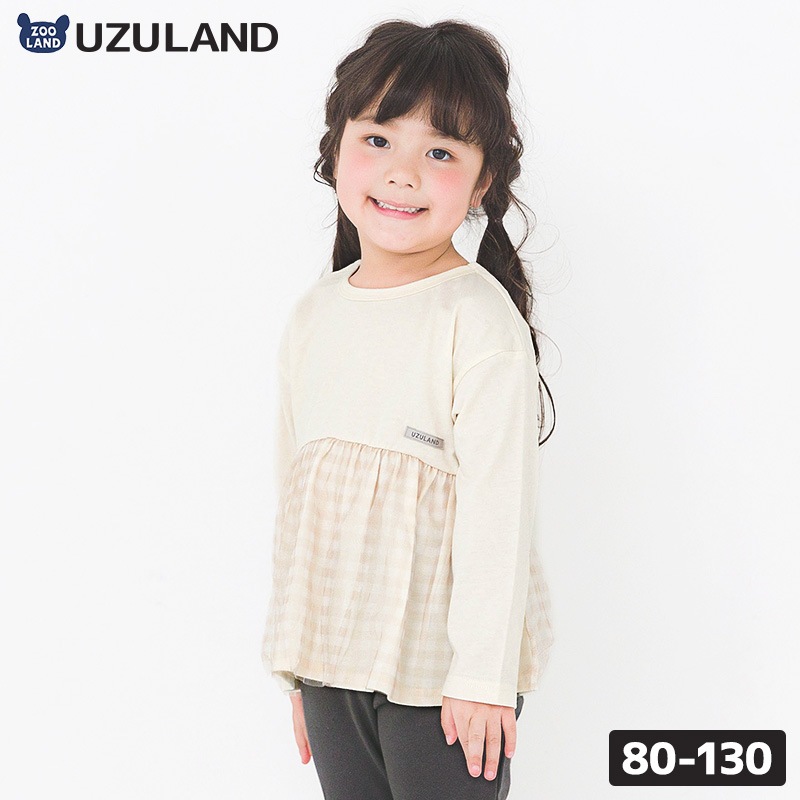 キッズ ロンT Tシャツ 長袖 女の子 ガーリー チェック 切替 トップス