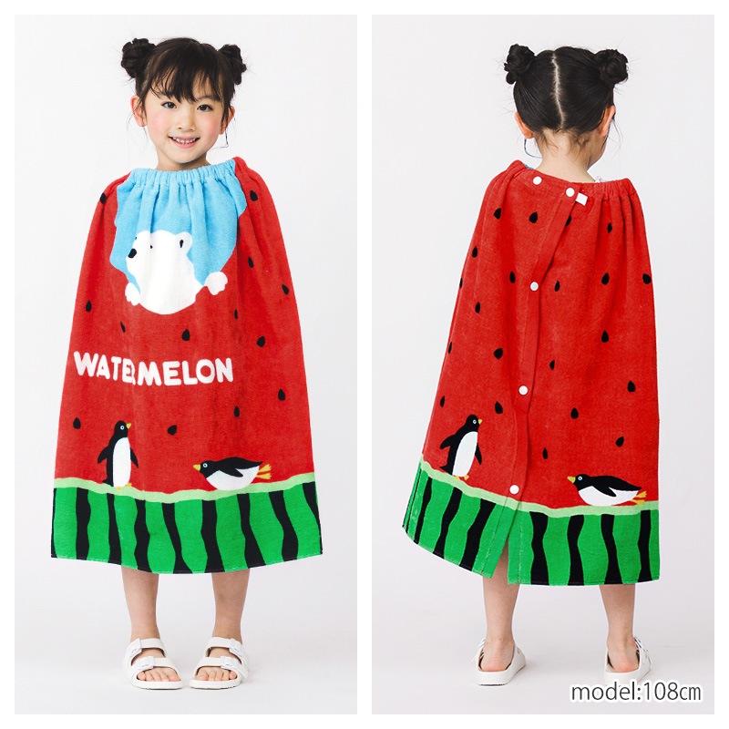【送料無料】 ラップタオル 女の子 70cm 綿100％ ネームタグ付 日焼け対策 巻きタオル まきタオル 水着用品 プールタオル スイカ アニマル 動物 おもちゃ イチゴ メロン クリームソーダ フルーツ キッズ 子供 着替え お風呂 スイミング 海水浴 夏 水遊び お名前タグ