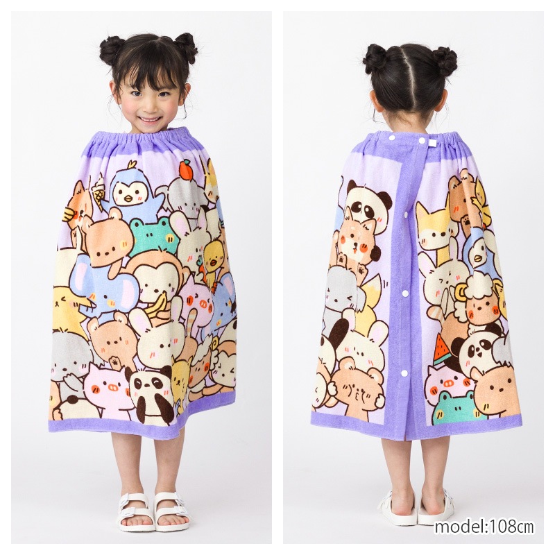 【送料無料】 ラップタオル 女の子 70cm 綿100％ ネームタグ付 日焼け対策 巻きタオル まきタオル 水着用品 プールタオル スイカ アニマル 動物 おもちゃ イチゴ メロン クリームソーダ フルーツ キッズ 子供 着替え お風呂 スイミング 海水浴 夏 水遊び お名前タグ