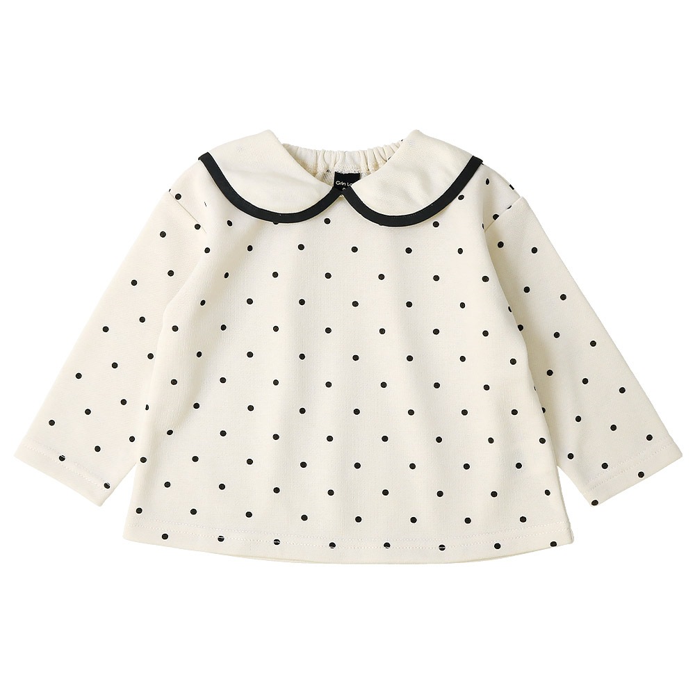 ガールズ トレーナー 裏毛 襟付き ドット 水玉 起毛なし 長袖 スウェット 女の子 プリント 【 GrinLab グリンラボ 】 ガーリー トップス カットソー ロンT インナー 衿付き ベビー アイボリー ラベンダー 白 紫 総柄 80 90 95 100 110 120 130