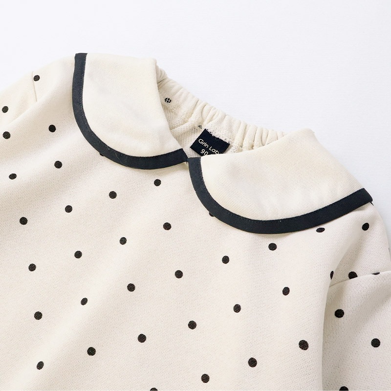 ガールズ トレーナー 裏毛 襟付き ドット 水玉 起毛なし 長袖 スウェット 女の子 プリント 【 GrinLab グリンラボ 】 ガーリー トップス カットソー ロンT インナー 衿付き ベビー アイボリー ラベンダー 白 紫 総柄 80 90 95 100 110 120 130