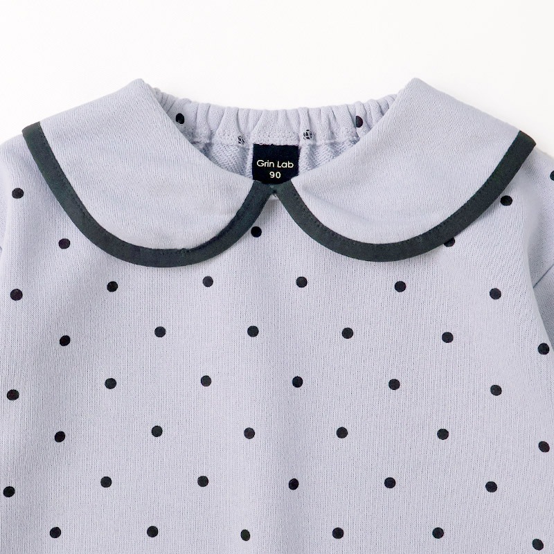 ガールズ トレーナー 裏毛 襟付き ドット 水玉 起毛なし 長袖 スウェット 女の子 プリント 【 GrinLab グリンラボ 】 ガーリー トップス カットソー ロンT インナー 衿付き ベビー アイボリー ラベンダー 白 紫 総柄 80 90 95 100 110 120 130