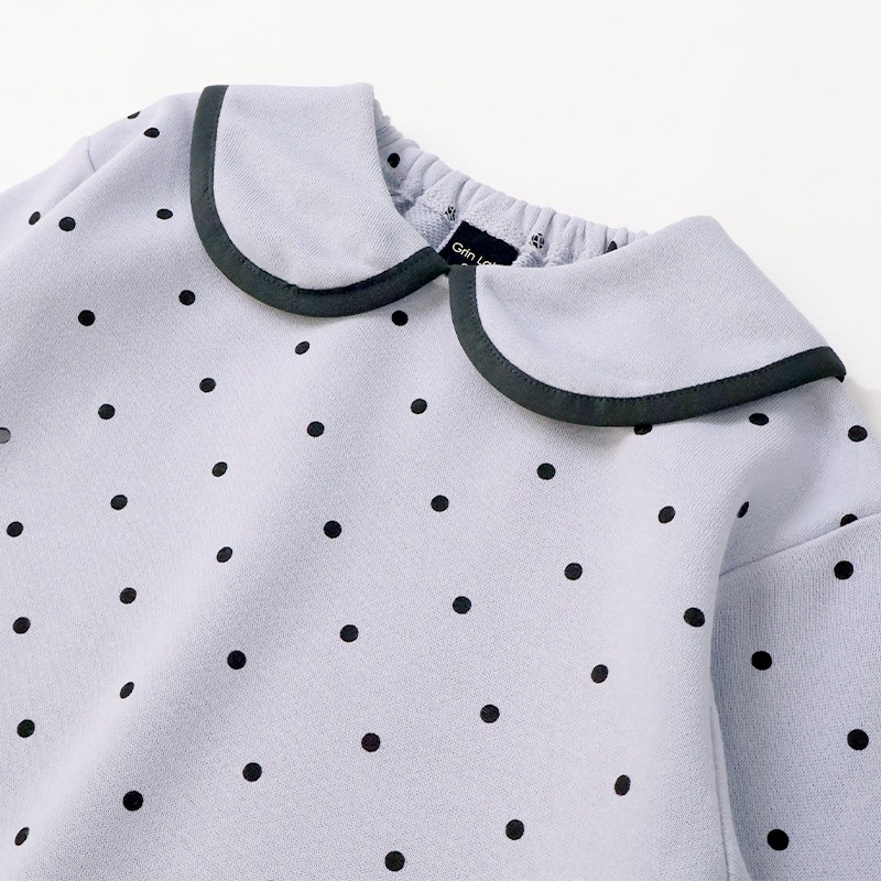 ガールズ トレーナー 裏毛 襟付き ドット 水玉 起毛なし 長袖 スウェット 女の子 プリント 【 GrinLab グリンラボ 】 ガーリー トップス カットソー ロンT インナー 衿付き ベビー アイボリー ラベンダー 白 紫 総柄 80 90 95 100 110 120 130