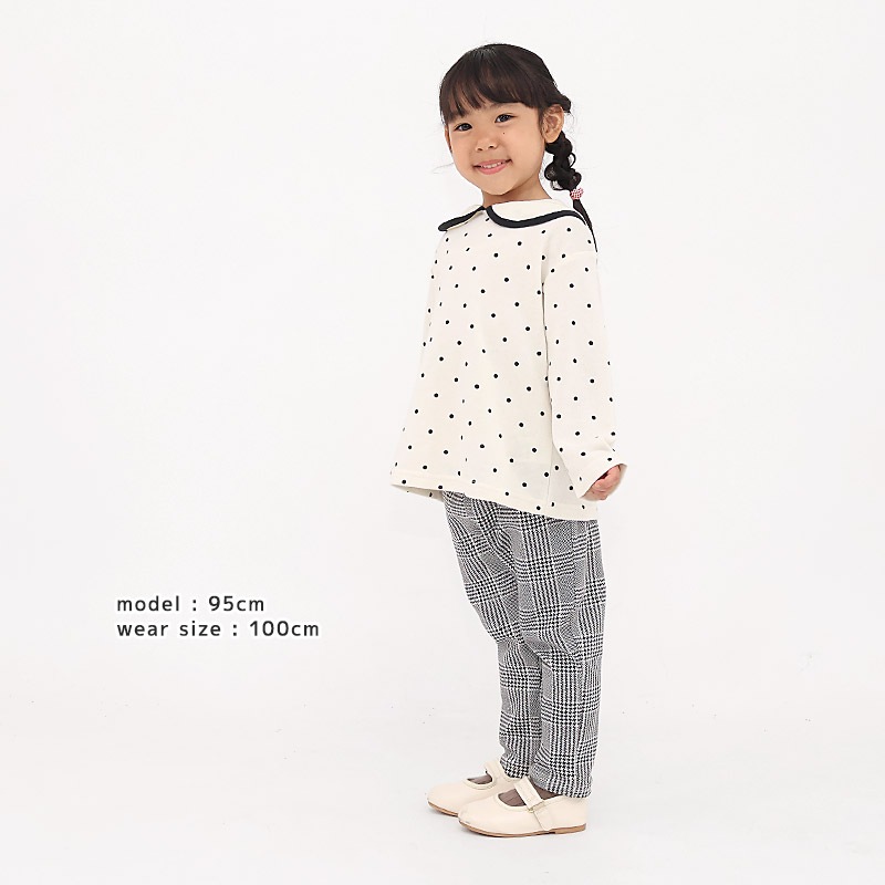 ガールズ トレーナー 裏毛 襟付き ドット 水玉 起毛なし 長袖 スウェット 女の子 プリント 【 GrinLab グリンラボ 】 ガーリー トップス カットソー ロンT インナー 衿付き ベビー アイボリー ラベンダー 白 紫 総柄 80 90 95 100 110 120 130