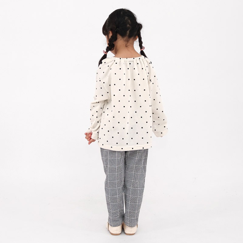 ガールズ トレーナー 裏毛 襟付き ドット 水玉 起毛なし 長袖 スウェット 女の子 プリント 【 GrinLab グリンラボ 】 ガーリー トップス カットソー ロンT インナー 衿付き ベビー アイボリー ラベンダー 白 紫 総柄 80 90 95 100 110 120 130