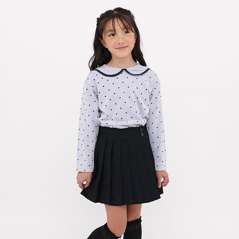 ガールズ トレーナー 裏毛 襟付き ドット 水玉 起毛なし 長袖 スウェット 女の子 プリント 【 GrinLab グリンラボ 】 ガーリー トップス カットソー ロンT インナー 衿付き ベビー アイボリー ラベンダー 白 紫 総柄 80 90 95 100 110 120 130
