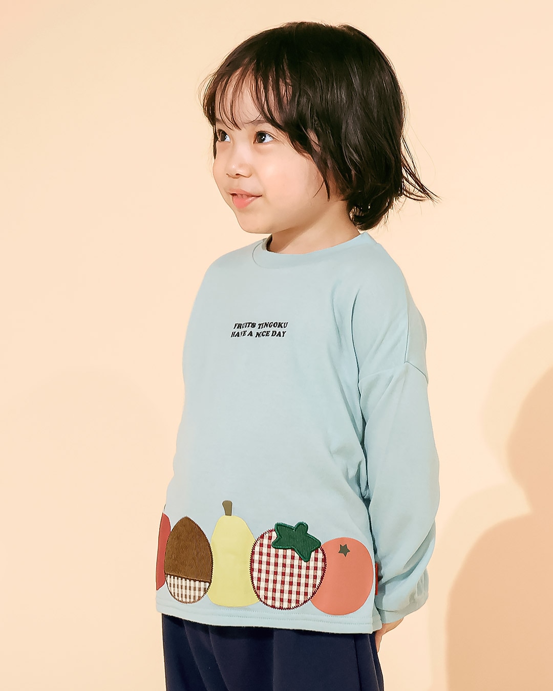 フルーツアップリケ長袖Tシャツ|80-130cm 【 フルーツ天国 】