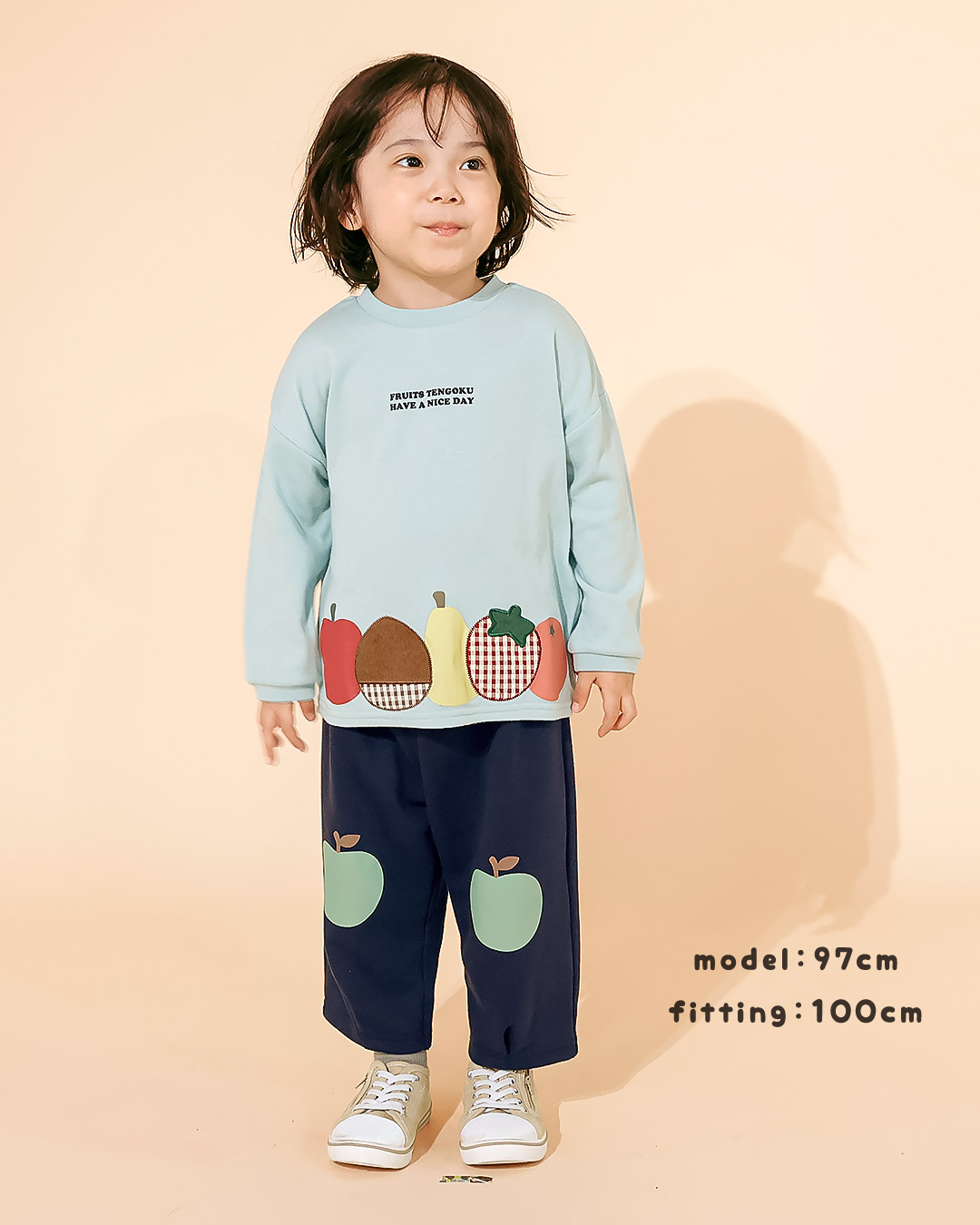 フルーツアップリケ長袖Tシャツ|80-130cm 【 フルーツ天国 】