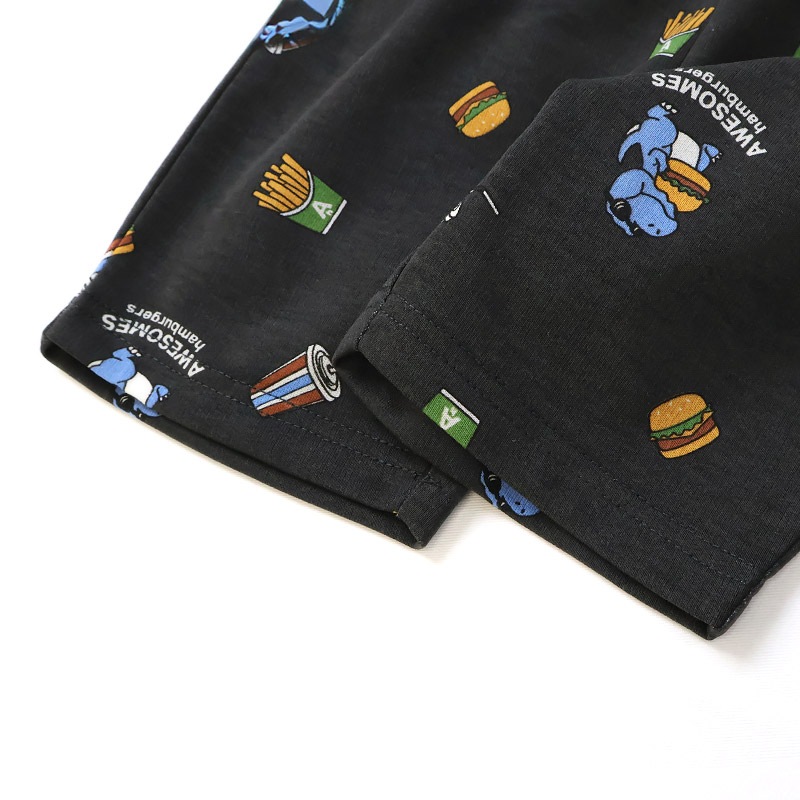 キッズ 5分丈パンツ ハーフパンツ 男の子 女の子 イージーパンツ 【GrinLab グリンラボ】 ベビー ストレッチ ズボン ボトムス 短パン 涼しい ミニ裏毛 伸縮 ウエストゴム 総柄 プリント ポテト ハンバーガー 食べ物 たべもの フード 男児 女児 80 90 95 100 110 120 130