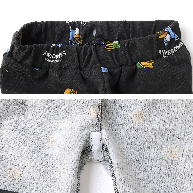 キッズ 5分丈パンツ ハーフパンツ 男の子 女の子 イージーパンツ 【GrinLab グリンラボ】 ベビー ストレッチ ズボン ボトムス 短パン 涼しい ミニ裏毛 伸縮 ウエストゴム 総柄 プリント ポテト ハンバーガー 食べ物 たべもの フード 男児 女児 80 90 95 100 110 120 130