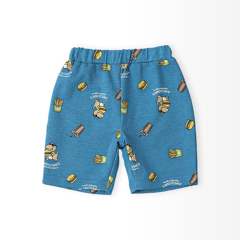 キッズ 5分丈パンツ ハーフパンツ 男の子 女の子 イージーパンツ 【GrinLab グリンラボ】 ベビー ストレッチ ズボン ボトムス 短パン 涼しい ミニ裏毛 伸縮 ウエストゴム 総柄 プリント ポテト ハンバーガー 食べ物 たべもの フード 男児 女児 80 90 95 100 110 120 130