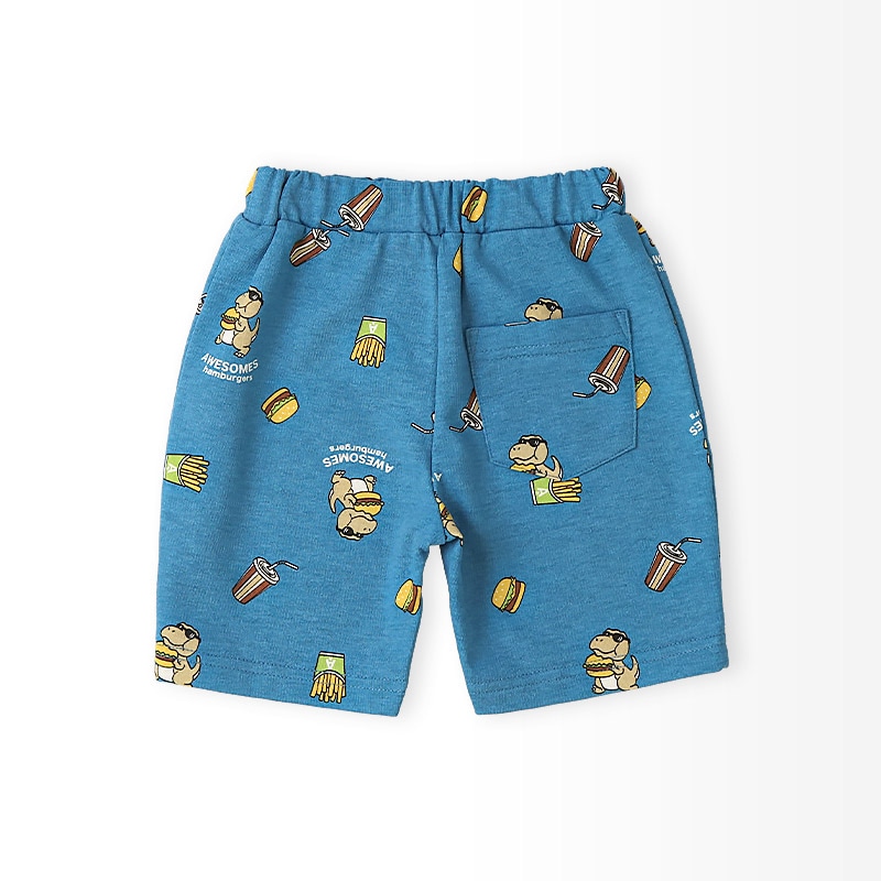 キッズ 5分丈パンツ ハーフパンツ 男の子 女の子 イージーパンツ 【GrinLab グリンラボ】 ベビー ストレッチ ズボン ボトムス 短パン 涼しい ミニ裏毛 伸縮 ウエストゴム 総柄 プリント ポテト ハンバーガー 食べ物 たべもの フード 男児 女児 80 90 95 100 110 120 130