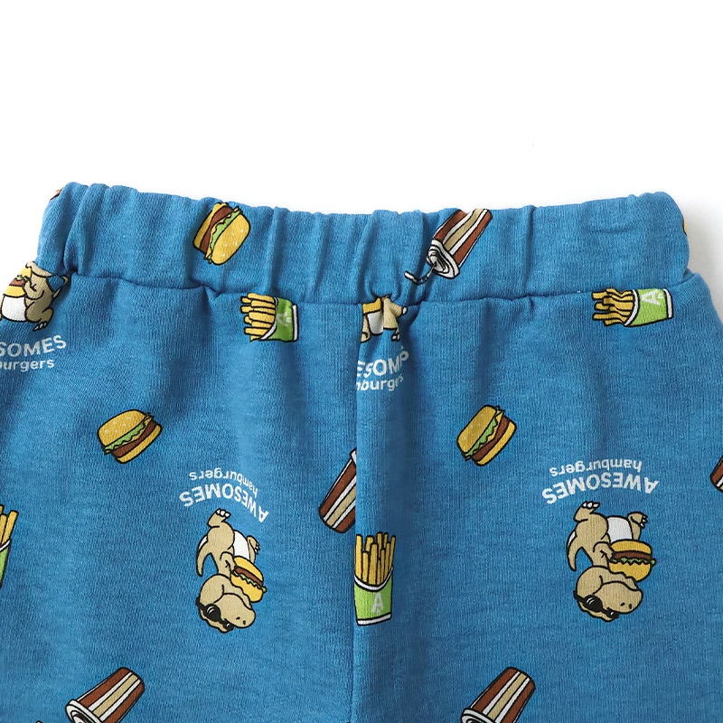 キッズ 5分丈パンツ ハーフパンツ 男の子 女の子 イージーパンツ 【GrinLab グリンラボ】 ベビー ストレッチ ズボン ボトムス 短パン 涼しい ミニ裏毛 伸縮 ウエストゴム 総柄 プリント ポテト ハンバーガー 食べ物 たべもの フード 男児 女児 80 90 95 100 110 120 130