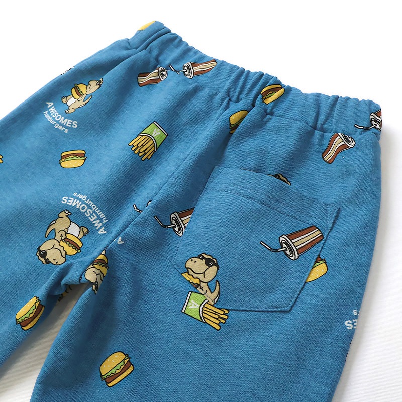 キッズ 5分丈パンツ ハーフパンツ 男の子 女の子 イージーパンツ 【GrinLab グリンラボ】 ベビー ストレッチ ズボン ボトムス 短パン 涼しい ミニ裏毛 伸縮 ウエストゴム 総柄 プリント ポテト ハンバーガー 食べ物 たべもの フード 男児 女児 80 90 95 100 110 120 130