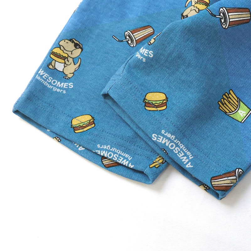 キッズ 5分丈パンツ ハーフパンツ 男の子 女の子 イージーパンツ 【GrinLab グリンラボ】 ベビー ストレッチ ズボン ボトムス 短パン 涼しい ミニ裏毛 伸縮 ウエストゴム 総柄 プリント ポテト ハンバーガー 食べ物 たべもの フード 男児 女児 80 90 95 100 110 120 130