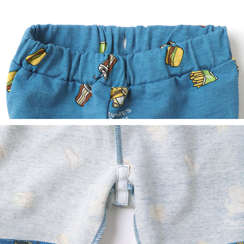 キッズ 5分丈パンツ ハーフパンツ 男の子 女の子 イージーパンツ 【GrinLab グリンラボ】 ベビー ストレッチ ズボン ボトムス 短パン 涼しい ミニ裏毛 伸縮 ウエストゴム 総柄 プリント ポテト ハンバーガー 食べ物 たべもの フード 男児 女児 80 90 95 100 110 120 130