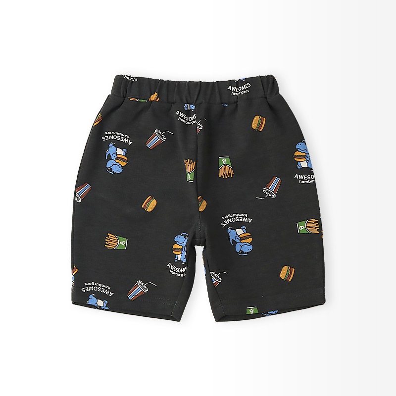 キッズ 5分丈パンツ ハーフパンツ 男の子 女の子 イージーパンツ 【GrinLab グリンラボ】 ベビー ストレッチ ズボン ボトムス 短パン 涼しい ミニ裏毛 伸縮 ウエストゴム 総柄 プリント ポテト ハンバーガー 食べ物 たべもの フード 男児 女児 80 90 95 100 110 120 130