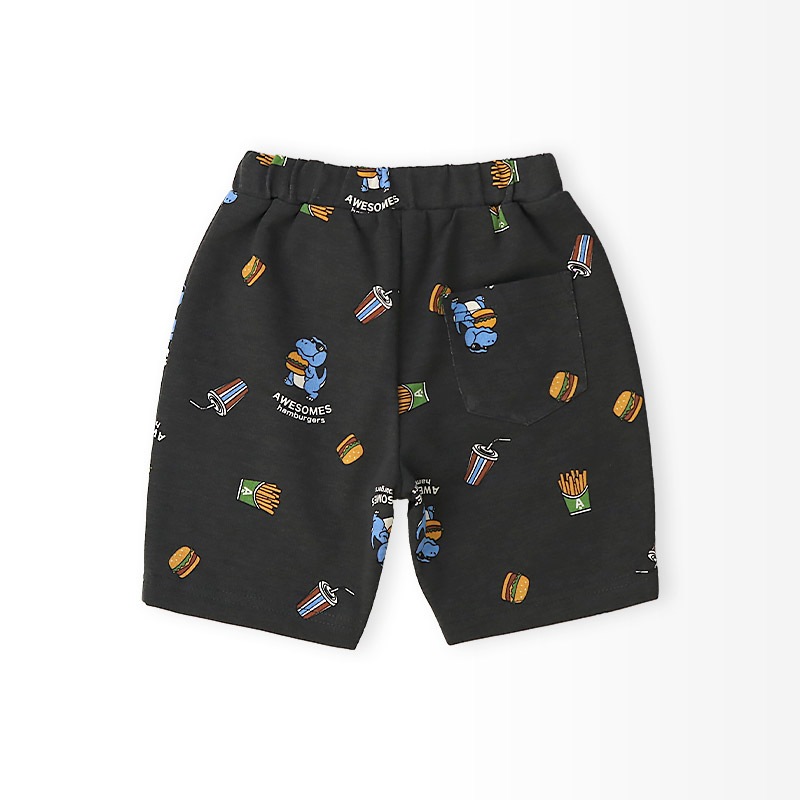 キッズ 5分丈パンツ ハーフパンツ 男の子 女の子 イージーパンツ 【GrinLab グリンラボ】 ベビー ストレッチ ズボン ボトムス 短パン 涼しい ミニ裏毛 伸縮 ウエストゴム 総柄 プリント ポテト ハンバーガー 食べ物 たべもの フード 男児 女児 80 90 95 100 110 120 130