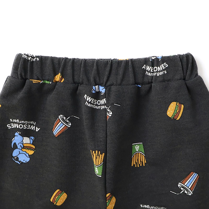 キッズ 5分丈パンツ ハーフパンツ 男の子 女の子 イージーパンツ 【GrinLab グリンラボ】 ベビー ストレッチ ズボン ボトムス 短パン 涼しい ミニ裏毛 伸縮 ウエストゴム 総柄 プリント ポテト ハンバーガー 食べ物 たべもの フード 男児 女児 80 90 95 100 110 120 130