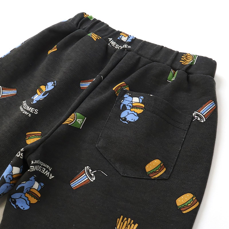 キッズ 5分丈パンツ ハーフパンツ 男の子 女の子 イージーパンツ 【GrinLab グリンラボ】 ベビー ストレッチ ズボン ボトムス 短パン 涼しい ミニ裏毛 伸縮 ウエストゴム 総柄 プリント ポテト ハンバーガー 食べ物 たべもの フード 男児 女児 80 90 95 100 110 120 130