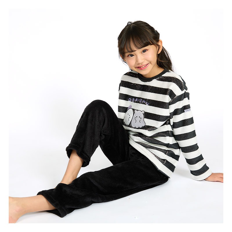 オバケーヌ ルームウェア 長袖パジャマ フリース 女の子 キッズ 上下セット ルームウェア パジャマ 子供服 キャラクター 2点セット カットソー スウェット ロングパンツ ウエストゴム ガールズ 部屋着 120cm 130cm 140cm 150cm 160cm 保温 暖かい ボーダー 総柄 ハロウィン