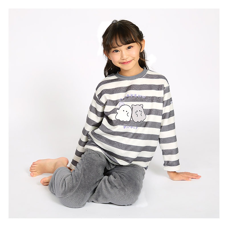 オバケーヌ ルームウェア 長袖パジャマ フリース 女の子 キッズ 上下セット ルームウェア パジャマ 子供服 キャラクター 2点セット カットソー スウェット ロングパンツ ウエストゴム ガールズ 部屋着 120cm 130cm 140cm 150cm 160cm 保温 暖かい ボーダー 総柄 ハロウィン