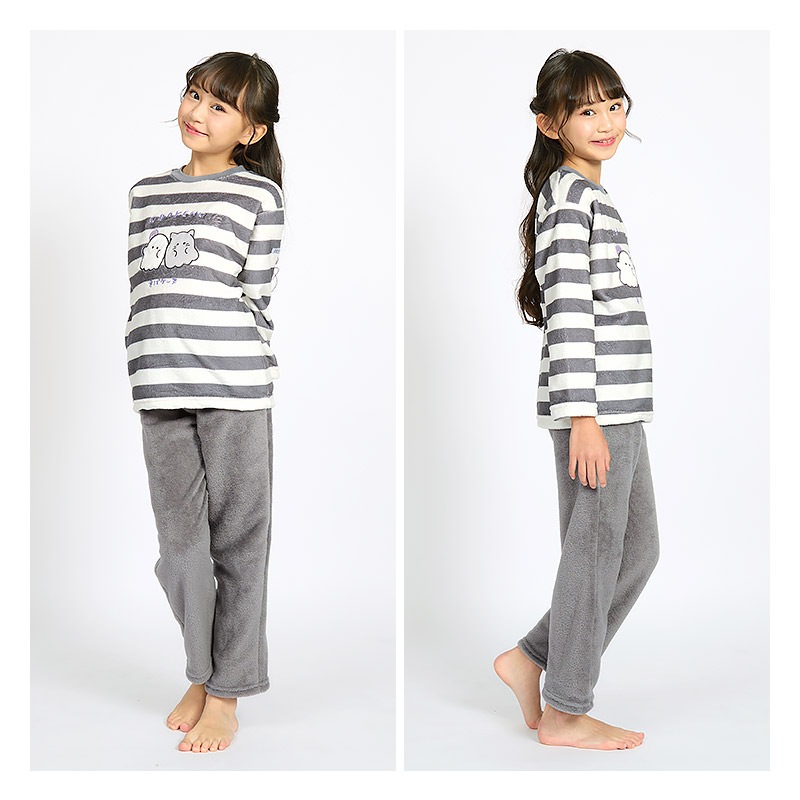 オバケーヌ ルームウェア 長袖パジャマ フリース 女の子 キッズ 上下セット ルームウェア パジャマ 子供服 キャラクター 2点セット カットソー スウェット ロングパンツ ウエストゴム ガールズ 部屋着 120cm 130cm 140cm 150cm 160cm 保温 暖かい ボーダー 総柄 ハロウィン