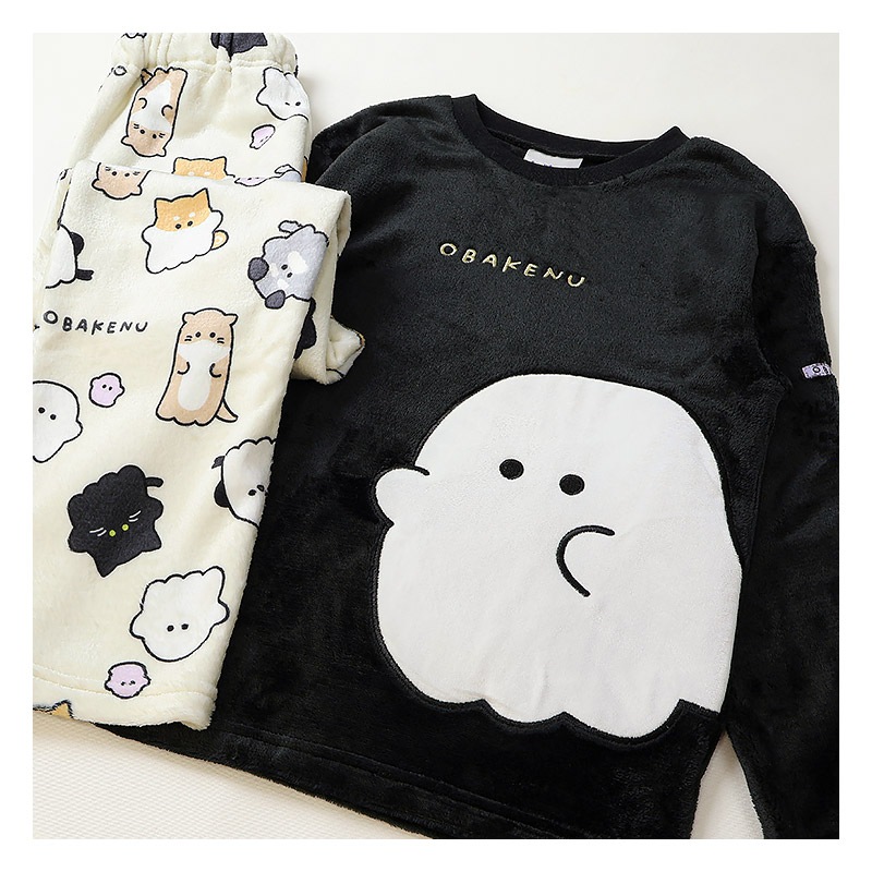 オバケーヌ ルームウェア 長袖パジャマ フリース 女の子 キッズ 上下セット ルームウェア パジャマ 子供服 キャラクター 2点セット カットソー スウェット ロングパンツ ウエストゴム ガールズ 部屋着 120cm 130cm 140cm 150cm 160cm 保温 暖かい ボーダー 総柄 ハロウィン