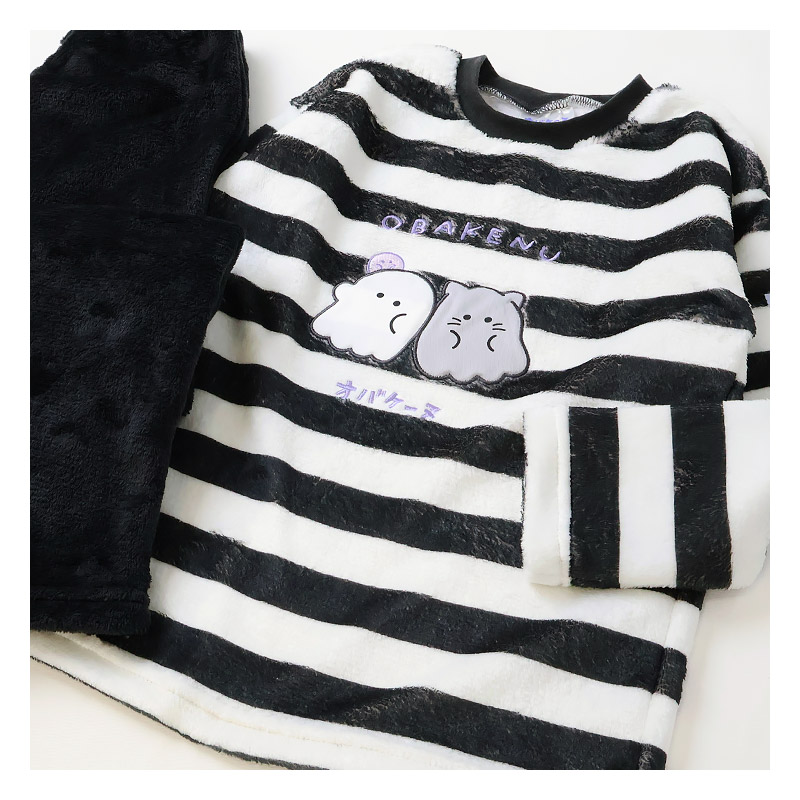 オバケーヌ ルームウェア 長袖パジャマ フリース 女の子 キッズ 上下セット ルームウェア パジャマ 子供服 キャラクター 2点セット カットソー スウェット ロングパンツ ウエストゴム ガールズ 部屋着 120cm 130cm 140cm 150cm 160cm 保温 暖かい ボーダー 総柄 ハロウィン