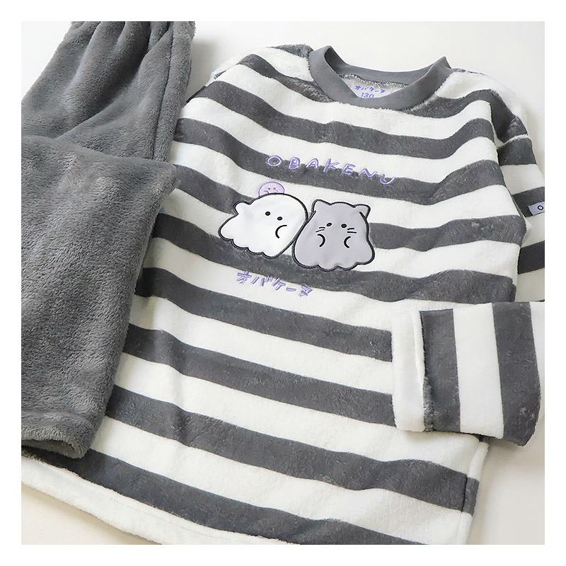 オバケーヌ ルームウェア 長袖パジャマ フリース 女の子 キッズ 上下セット ルームウェア パジャマ 子供服 キャラクター 2点セット カットソー スウェット ロングパンツ ウエストゴム ガールズ 部屋着 120cm 130cm 140cm 150cm 160cm 保温 暖かい ボーダー 総柄 ハロウィン