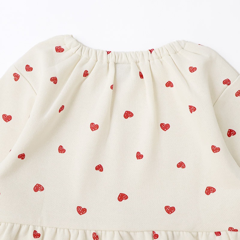 ガールズ トレーナー ペプラム 裏毛 ハート柄 切替 チュニック風 起毛なし 長袖 スウェット 女の子 プリント 【 GrinLab グリンラボ 】 ガーリー トップス カットソー ロンT インナー ベビー アイボリー ブラック 白 黒 総柄 80 90 95 100 110 120 130