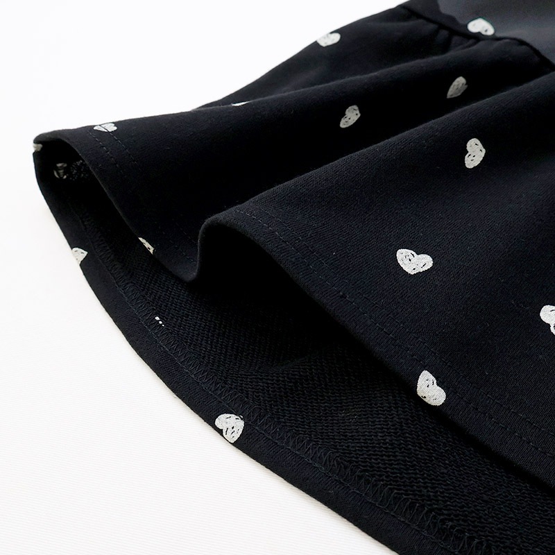 ガールズ トレーナー ペプラム 裏毛 ハート柄 切替 チュニック風 起毛なし 長袖 スウェット 女の子 プリント 【 GrinLab グリンラボ 】 ガーリー トップス カットソー ロンT インナー ベビー アイボリー ブラック 白 黒 総柄 80 90 95 100 110 120 130