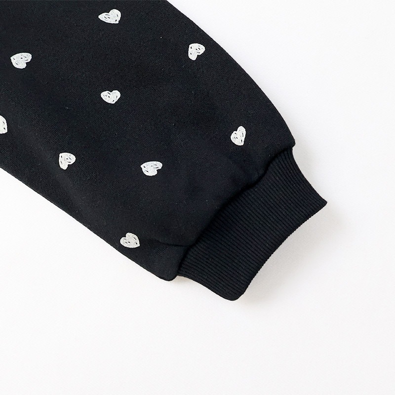 ガールズ トレーナー ペプラム 裏毛 ハート柄 切替 チュニック風 起毛なし 長袖 スウェット 女の子 プリント 【 GrinLab グリンラボ 】 ガーリー トップス カットソー ロンT インナー ベビー アイボリー ブラック 白 黒 総柄 80 90 95 100 110 120 130