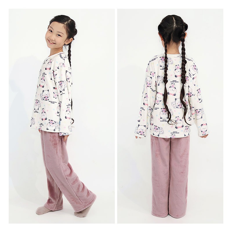 もちもちパンダ ルームウェア 長袖パジャマ フリース 女の子 キッズ 上下セット ルームウェア パジャマ 子供服 キャラクター アニマル 動物 2点セット カットソー スウェット ロングパンツ ウエストゴム ガールズ 部屋着 120cm 130cm 140cm 150cm 160cm 保温 暖かい 総柄