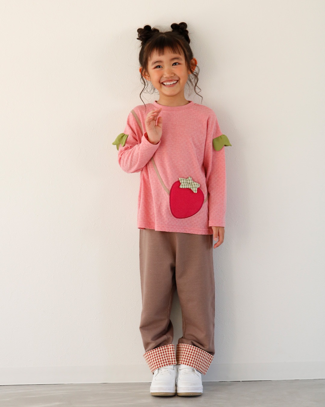イチゴ/ぶどうのショルダー風長袖Tシャツ|80-130cm 【 フルーツ天国 】