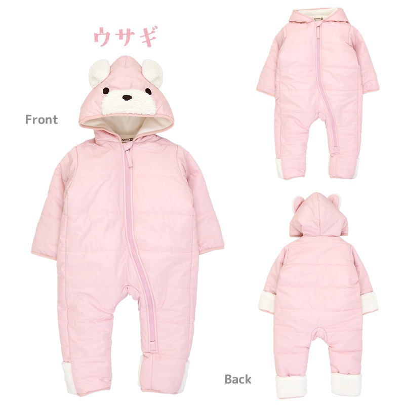 ジャンプスーツ 着ぐるみ おくるみ ベビー 防寒 男の子 女の子 撥水加工 ( 70-90cm )【 ZOOMIC ズーミック 】 フード 耳 アニマル くま 裏起毛 着ぐるみ 防寒着 アウター スキーウェア スノーウェア スノーコンビ キッズ 70cm 80cm 90cm