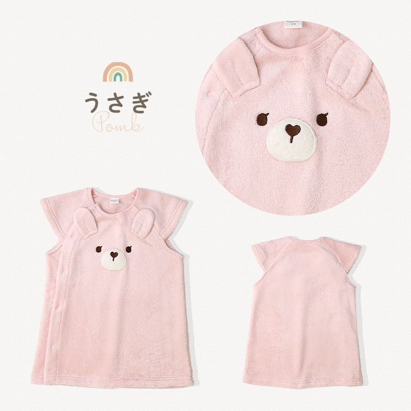 キッズ スリーパー ロングベスト ベビー 男の子 女の子 スーパーマイクロフリース 前開き スナップボタン お着替え簡単 アニマル くま うさぎ ねこ 動物 耳付き 暖かい 防寒 寝具 パジャマ お昼寝 寝間着 マイクロファイバー 80 90 95 100 お祝い ギフト プレゼント