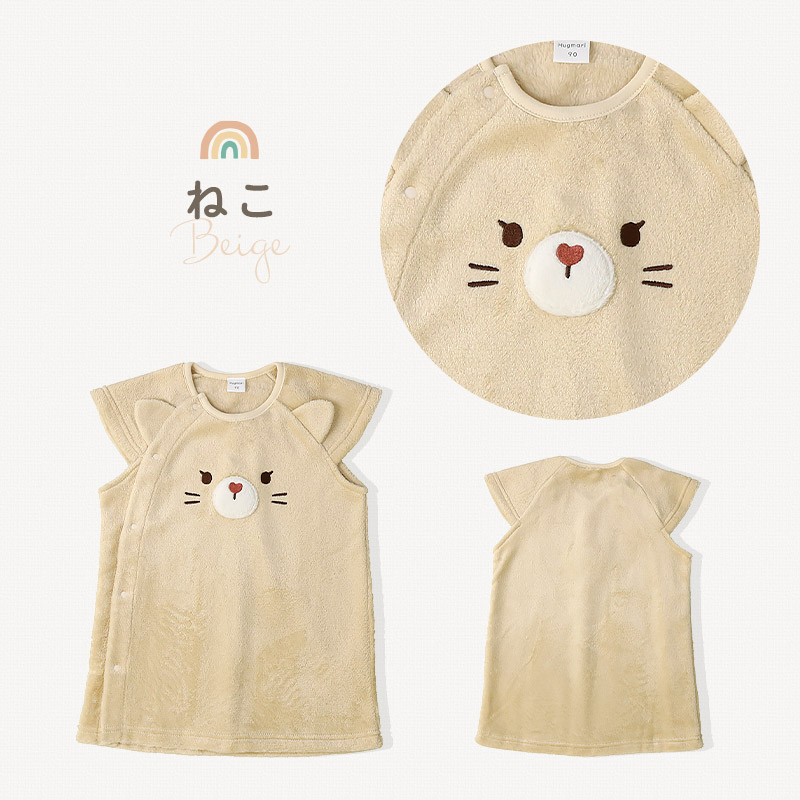 キッズ スリーパー ロングベスト ベビー 男の子 女の子 スーパーマイクロフリース 前開き スナップボタン お着替え簡単 アニマル くま うさぎ ねこ 動物 耳付き 暖かい 防寒 寝具 パジャマ お昼寝 寝間着 マイクロファイバー 80 90 95 100 お祝い ギフト プレゼント