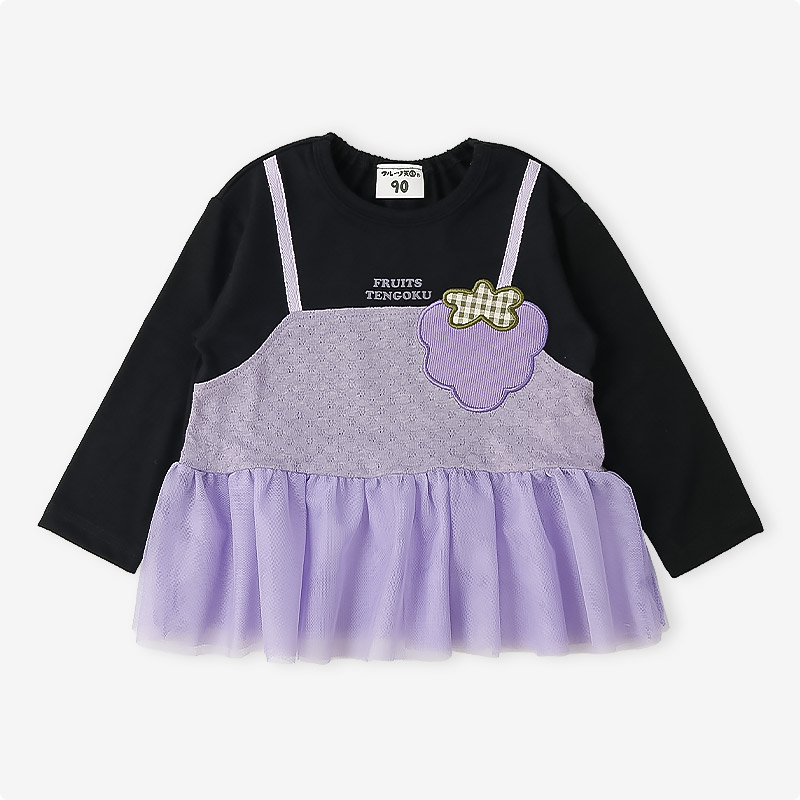 イチゴ/ぶどうの重ね着風チュールTシャツ|80-130cm 【 フルーツ天国 】